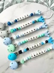 Personalised Beaded Dummy Clip, Silicone Baby Soother, Coloured Dummy Chain