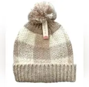 Tickled Pink Holly Plaid Beanie - cream & tan - NEW