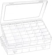 2 Pack 36 Grids Clear Plastic Organizer Box with Adjustable Dividers, Small