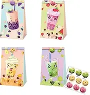 YXCMDCG 12 Pcs Boba Tea Party Bags Bubble Tea Gift Bag Goodie Bag Candy Bags with 12 Pcs Boba Tea Stickers for Boba Tea Party Favors Boba Tea Party Decorations Birthday Party Supplies