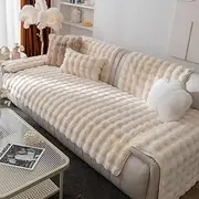 vctops Luxury Thick Faux Fur Plush Couch Cover Ultra Soft Anti-Slip Sofa Cover Fluffy Furry Sofa Slipcover Washable Furniture Protector for Kids Dogs Cats Pet (Beige,28"x82")