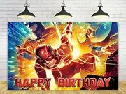 The Flash Backdrop for Birthday Party Decorations Hero Background for Baby Shower Party Cake Table Decorations Supplies Superhero The Flash Theme Banner 5x3ft