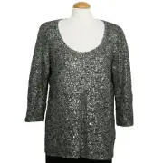 EILEEN FISHER Ash Gray Lightweight Linen Blend Shimmer Karma Sweater M