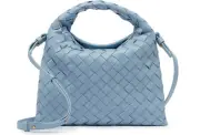 Bottega Veneta Hop Mini $3100 Ice Blue Leather Crossbody Bag New And Authentic