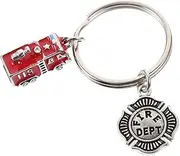 [OATIPHO] Firefighter Key Ring Fire Truck Keychain Metal Pendant Decorative Bag Pendant Key Ring Decor Fireman Keychain Present
