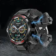 Newest 2 in 1 Men Smart Watch With TWS Earbuds AMOLED Bluetooth Headset Smartwatch With Speaker Tracker Music Sports Watches Color Black