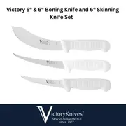 Victory 5" & 6" Boning Knife 6" Skinning Butcher Knife Set White Non-slip Grip
