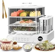 Upgrade Food Steamer,24L Capacity Touch Visual Panel Vegetable Steamer with Water Tankfor Cooking, Smart Reservation,5S Steam Release,12 Modes Fast Heating,Anti-Dry Burn,for Veggies, Meats, RIC