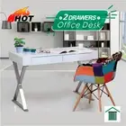 New White Hi High Gloss Study & Office Desk w/2 Drawers