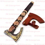 HAND FORGED CORBEN STEEL AXE/HATCHED ENGRAVED BEARDED VIKING AXE + PURE L-SHEATH