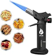Butane Culinary Blow Torch Lighter - Chef Kitchen Cooking Torch Refillable Adjustable Flame for Creme Brulee Steak Baking BBQ Soldering with Fuel Gauge Safety Lock Not Leak (No Fuel, Black)