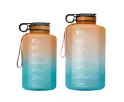 Large water bottle with time stamp - Reusable large water bottle with straw handle - BPA free-Gradient Orange Green