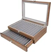 JWQFBC Wooden Pen Display Box with Glass Cover, Pen Collection Box, Wooden Pen Storage Box, Pen Display Stand