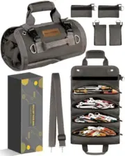 Tool Bag Roll Up Organizer: Gifts for Dad Grey_with "World's Best Dad" patch