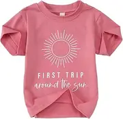 [Ritatte] 1st Birthday Shirt for Baby Girls Boys Cute Sun Graphic Letter Print T-Shirt 1 Year Old Toddler Gift Infant Party Tees