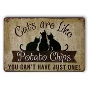 3x Potato Chips Cats Are Like Can't Just One Rustic Look Decorative Tin Sign