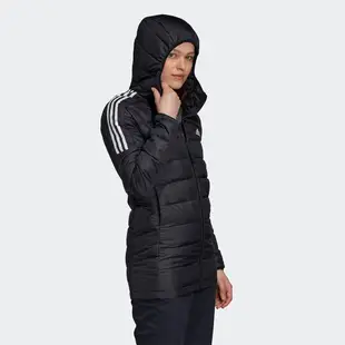 Adidas 女 羽絨外套 連帽 保暖 長版 黑 GH4590