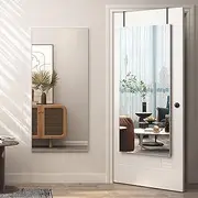 [LVSOMT] 120 x 55 cm Over The Door Full Length Mirror, Wall Mounted Full Body Mirror, Hanging Mirror for Door, Back of Door Mirror for Bedroom Bathroom Living Room, Horizontal/Vertical (Silver)