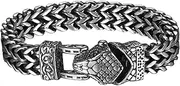 Rofusn Viking Bracelet for Men Biker Heavy: Silver Stainless Steel Viking Wolf Snake Eagle Head Franco Chain Curb Link with Spring Ring Clasp Jewelry Gifts