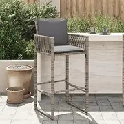 Garden Bar Stools with Cushions 2 pcs Grey Poly Rattan,Outdoor Bar Stools with Cushions Durable & Comfortable Rattan Garden Furniture Patio Seating