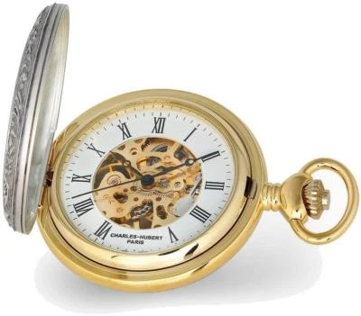 Charles Hubert 2-tone Shield Hunter Case Skeleton Dial Pocket Watch XWA6136
