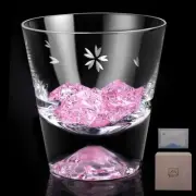 TAJIMAGLASS Edo Glass Mt. Fuji Sakura Kiriko Rock Glass in Wooden Box NEW JAPAN
