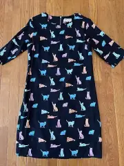 Modcloth Sugarhill Never Enough Cats Dress US 6 Black Multi