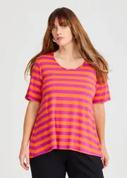 [Taking Shape] Taking Shape Natural Stripe Essential T-shirt Size 14 in Fuchsia / Oran Stripe, Viscose - Plus Size Women's Basics Fuchsia / Oran Stripe