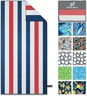 Microfiber Beach Towel Oversized Clearance Towels, Extra Large 71x35" Sand Free Super Absorbent Travel Pool Towel for Adults, Lightweight Compact for Camping, Picnic, Gym, Yoga - Strip Red