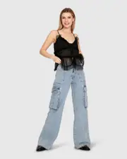 [Belle & Bloom] Southern Nights Cargo Jean - Stonewash XS