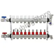 9-Branch PEX Radiant Floor Heating Manifold Set - Stainless Steel, for 1/2” PEX