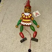 Vintage Jumping Jack clown AUSTRIA Wooden Pull String Toy 8” M.Gschnitzer TAGS