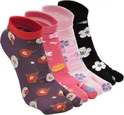 [ZFSOCK] Tabi Socks Women's Flip Flop Toe Socks Cotton Geta Socks Short Two Toe Socks Japanese Style Colourful Funny Sakura Pattern Size 35-41 4 Pairs