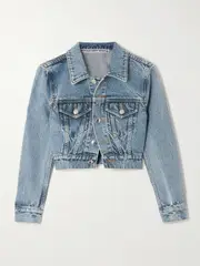 [ALEXANDER WANG] ALEXANDER WANG - Cropped Crystal-embellished Denim Jacket - Blue - large large Blue