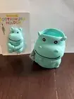 Set Of 2 Toothpaste And Toothbrush Holders Cute Teal Hippo Cup & Suction Attach