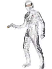 Astronaut Spaceman Silver Jumpsuit NASA Moon Fancy Dress Costume With Hood