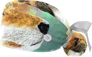 [WOSHJIUK] Working Hat 2 Pack Scrub Caps for Women,Abstract Wolf Watercolor Dog,Tie Back Cap Adjustable Scrub Hat