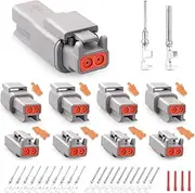 JRready ST6329-2 Deutsch DTM Connectors kit 2 Pin Gray Waterproof DTM Connector 2 Pin 4 Sets, with Stamped Contacts Pin Sockets Size 20 (16-22 AWG), Deutsch pin kit