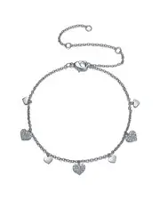 Genevive Rhodium Plated CZ Heart Charm Bracelet