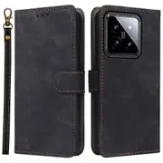 Leather Rfid Blocking Magnetic Phone Cover For Xiaomi 14, Wallet Design Case With Strap
