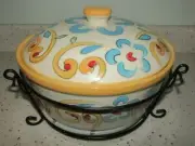 Beautiful Tara WHIMSY 2QT Casserole Dish Lid Cooling Rack Matching Trivet Retire