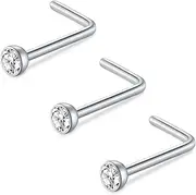 [D.Bella] 18G 20G 22G L Shaped Nose Studs Surgical Stainless Steel 1.5mm 2mm 2.5mm 3mm CZ Nose Rings For Women