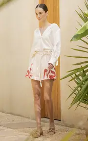 [Andres Otalora] Viento Y Flores Belted Linen Shorts