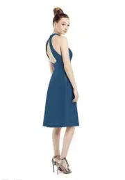 Alfred Sung Women's Halter Neck Cocktail Dress Size 6 Dusk Blue Satin Twill D773