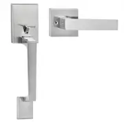 VEVOR Entry Door Handle, Satin Nickel Square Handle Set with Lever Door Handle No Lock, Adjustable Hole Space, Front Door Handle with Reversible for R