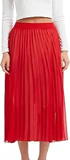 [TEERFU] Womens Pleated Skirt Ladies Midi Summer Casual Evening Elasticated Waist Party Swing Skirt