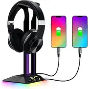 AnnuoYi Headphone Stand,RGB Desktop Gaming Headset Stand Hanger with 2 USB 2.0 Expansion Charging Ports