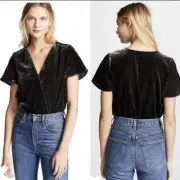 New Splendid Black Velvet Surplice Flutter Sleeve Top Size Large Wrap V-neck