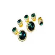 Big & Tall Emerald Faceted Crystal Studs and Cufflinks in Gold Tone Finish