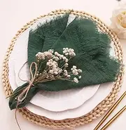 Cloth Napkins with Fringe Set of 12,100% Natural Soft Cotton,Washable Fall Gauze Napkins for Wedding Decorative,Dinner Parties,Christmas (12pack, Dark Green)